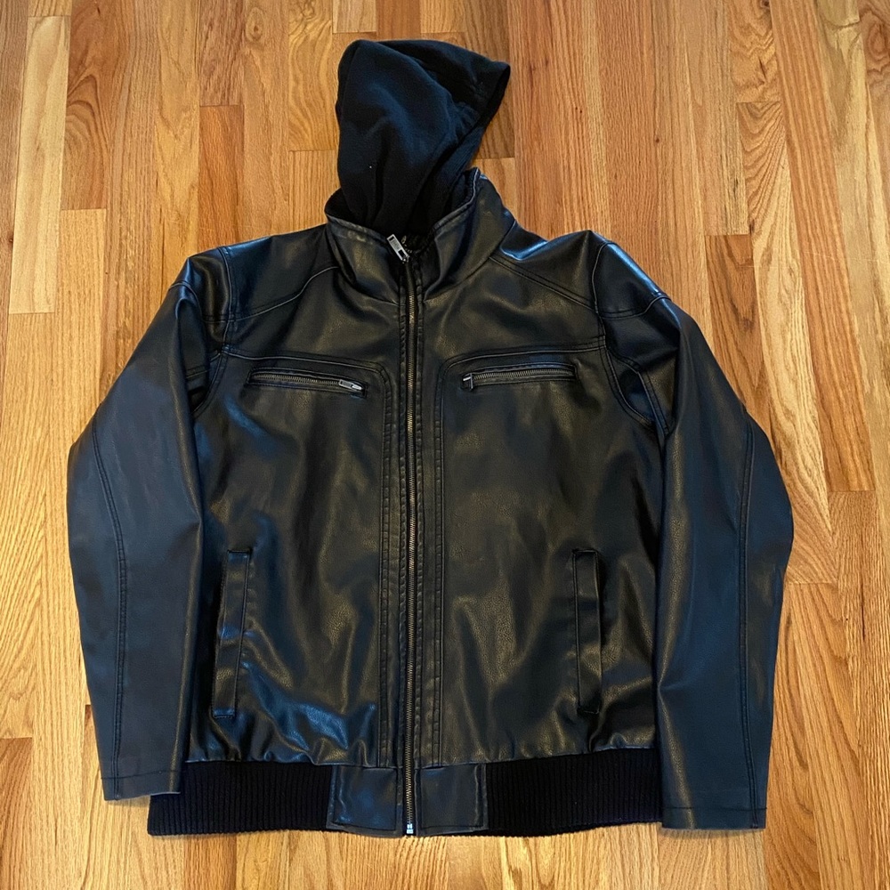 Guess Faux Leather Jacket w/ detachable hood. NWOT